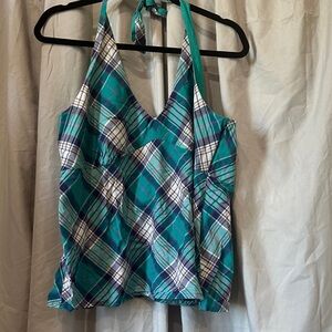 Plaid Halter Top - Blue and Green